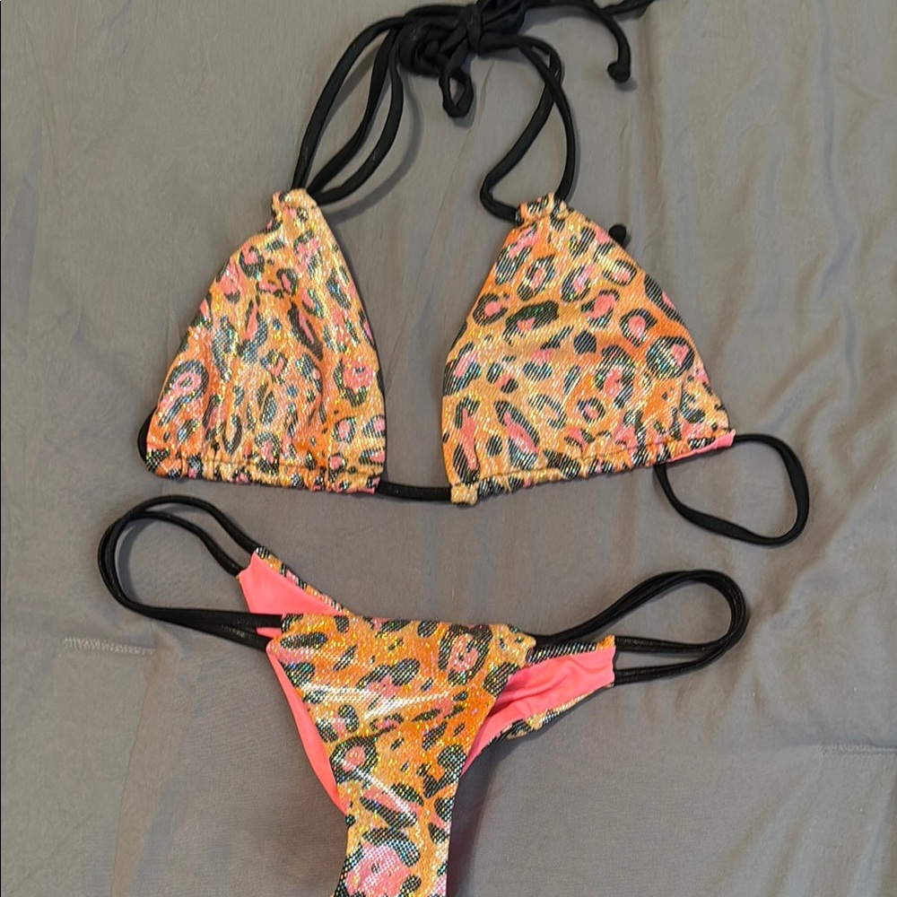 Leopard Print Bikini Set - Orange and Pink